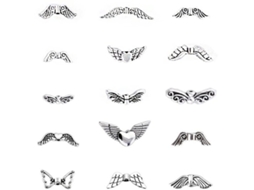 Escolha Sólida - Asas De Anjo 150 Unidades - Coroas De Metal - Coroas De Espaçamento - Prata Antigo - Diversas Dimensões - Adornos Feitos À Mão - Cola