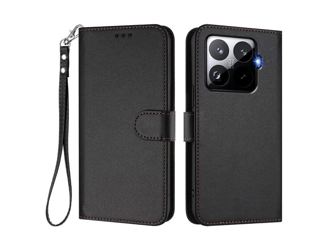 Capa De Couro Tkdaddy Para Xiaomi 15t Pro, Carteira, Suporte, Capa De Celular Com Alça De Pulso, Preta