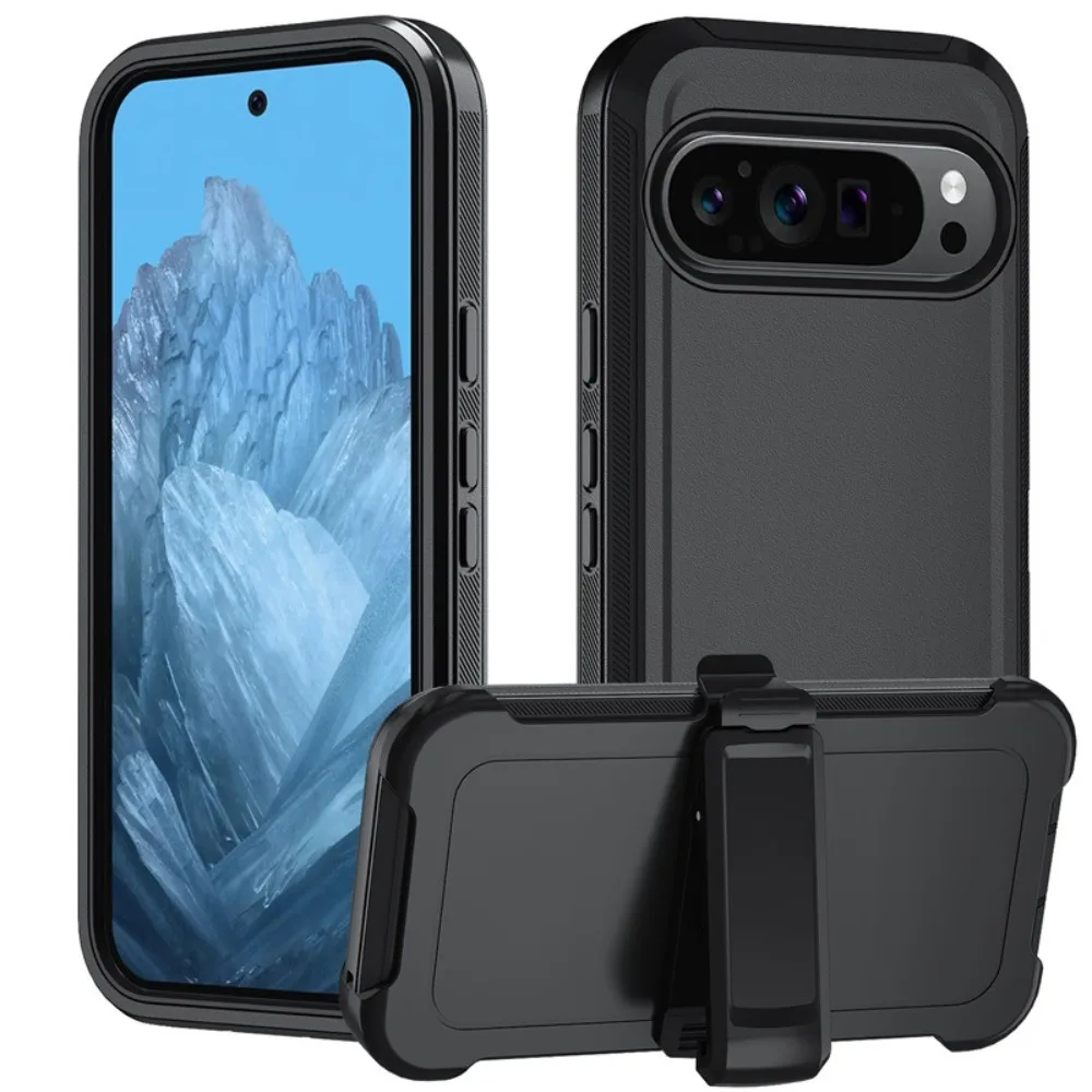 (preto, Google Pixel 8a) Capa Protetora Resistente E À Prova De Choque, Material Híbrido De Três Camadas Tpupc, Com Clipe Para Cinto.
