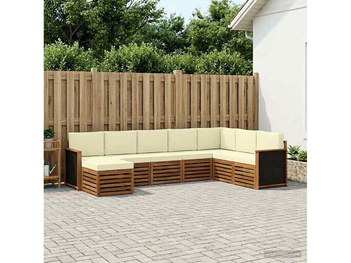 Vidaxl Conjunto De Sofás Para Exterior 6 Unid. Natural E Creme