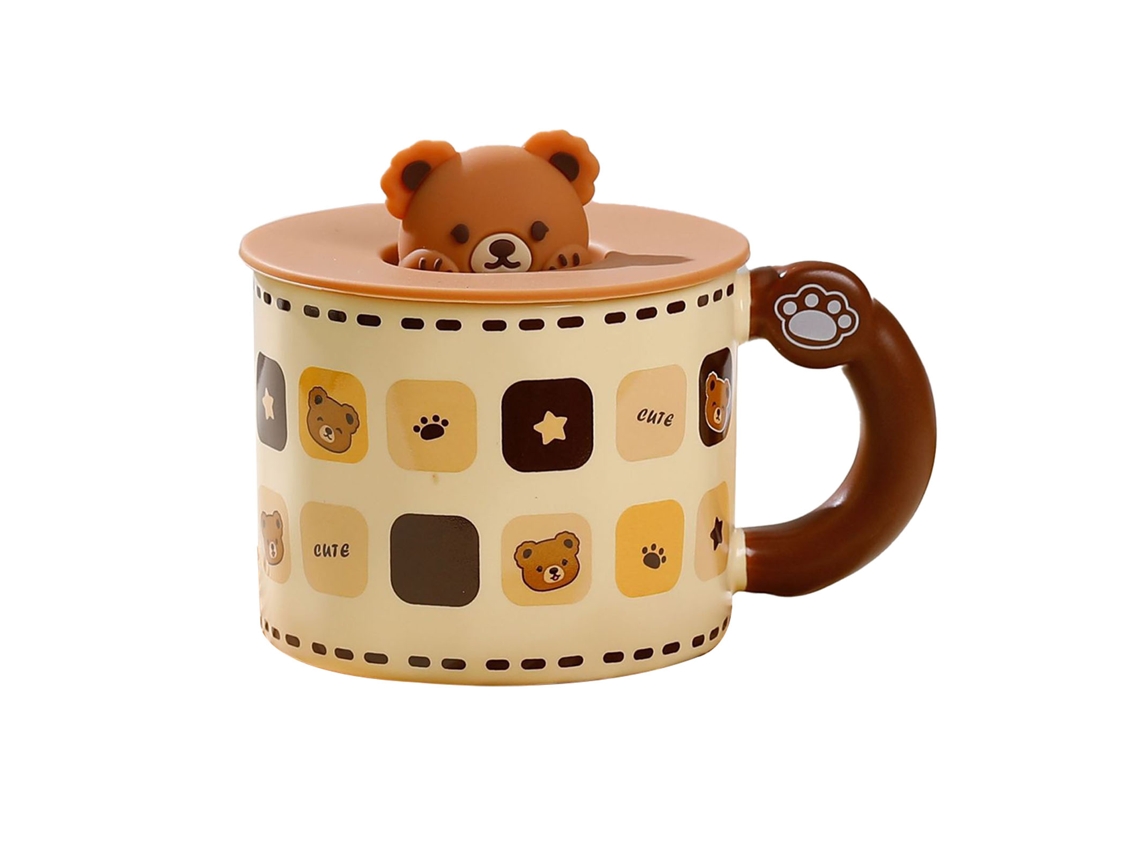 Caneca de Café Cerâmica 400ml Urso com Tampa | S/MARCA