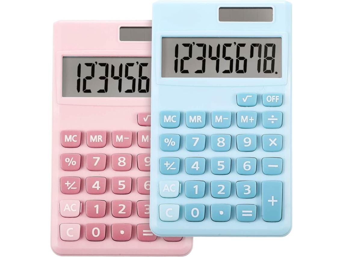 Conjunto de 2 Mini Calculadoras Digitais com Visor Lcd de 8 Dígitos, Tamanho de Bolso, para Crianças e Educação Domiciliar BRILVIBERA (azul, Rosa)