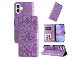Capa De Couro Para Iphone 17 - Estampa De Girassol Em Relevo