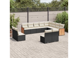 12 Pcs Conjunto De Sofá Jardim C/ Almofadões Vime Pe Preto Dkd Home Decor