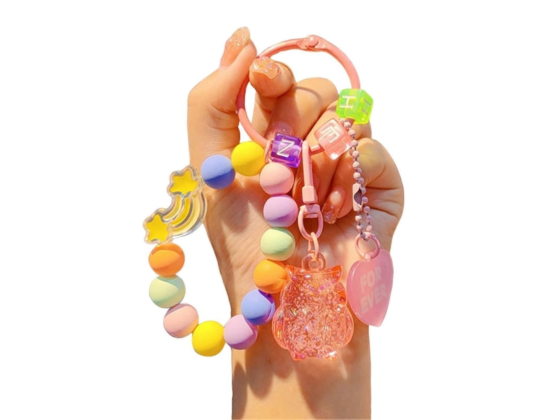 Pulseira De Celular Com Pingente De Corujas E Miçangas, Chaveiro Anti-perda Para Celular, Bolsa E Chaves.