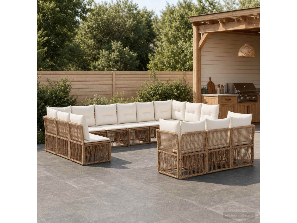 Vidaxl Conjunto De Sofá De Jardim 13 Unid. Bege Vime Pe