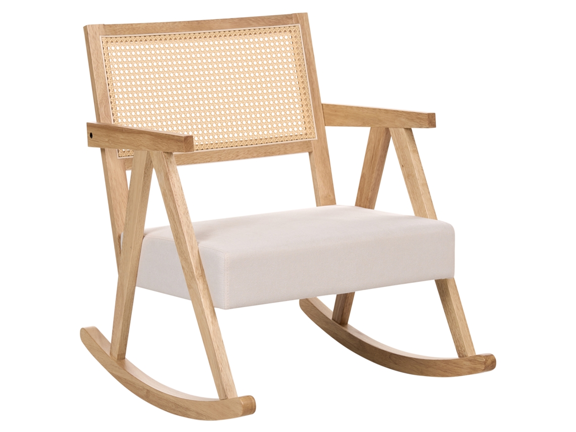 Mecedora Beliani Rya De Madera De Caucho Beige 65x78x79