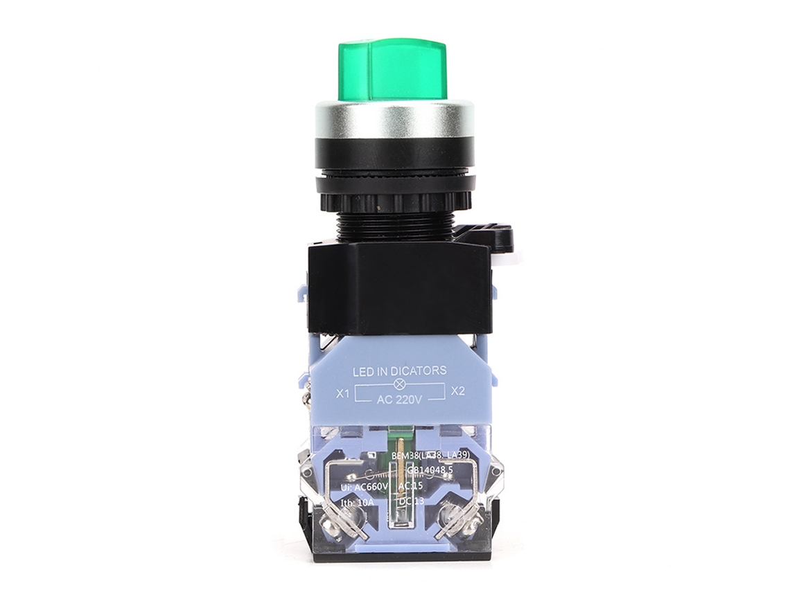Laxiscreed Interruptor Rotativo De 22mm Com Três Posições, Luz Verde, Auto-travamento