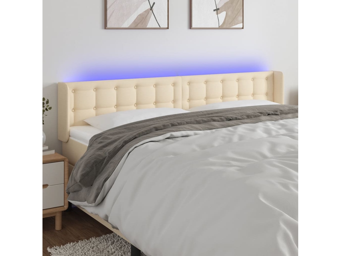 Vidaxl Cabeceira De Cama C/ Luzes Led Tecido 163x16x78/88 Cm Cor Creme