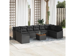Vidaxl Conjunto De Sofá De Jardim 11 Unid. Preto Vime Pe