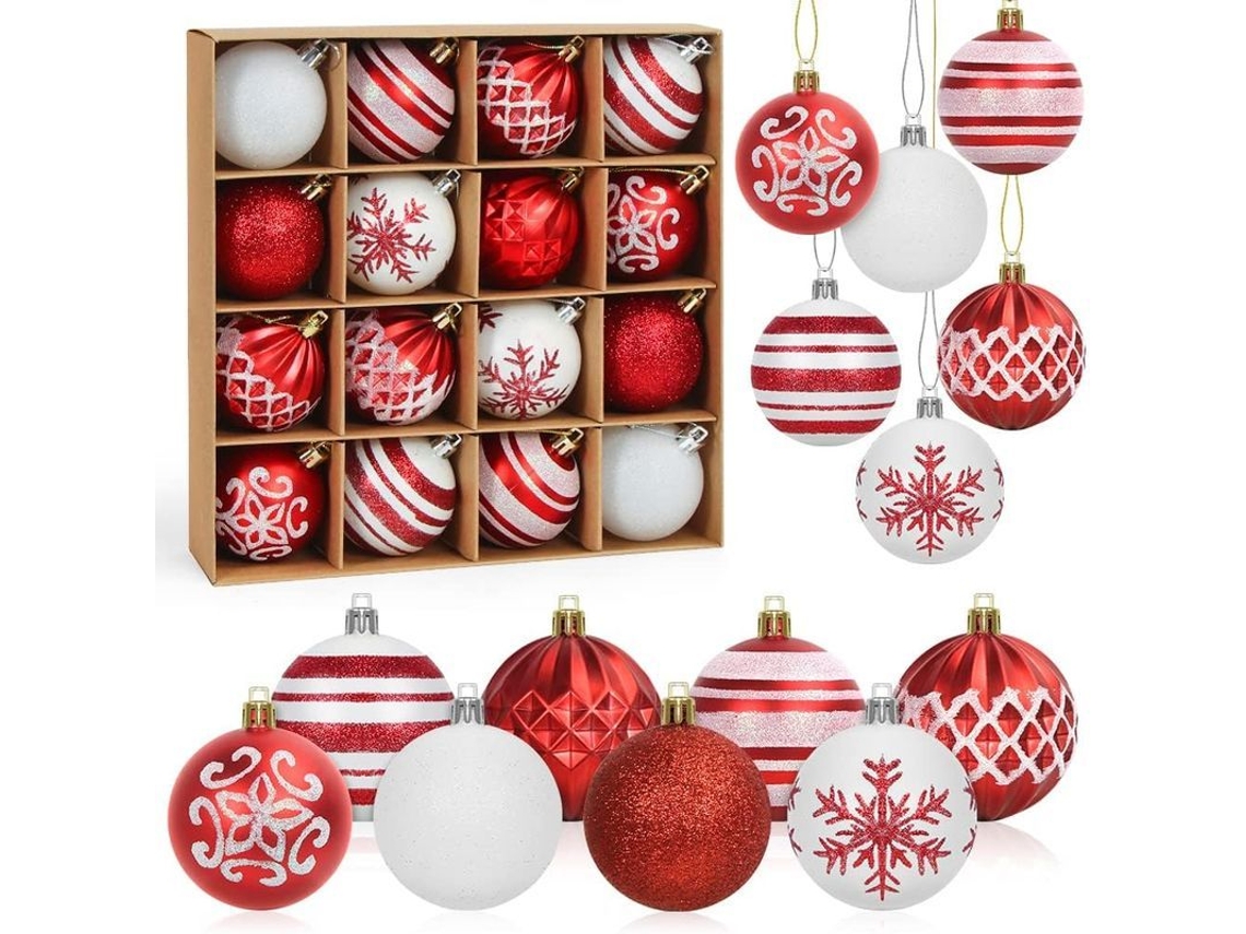 Bolas de Natal vermelhas e brancas, 16pcs, 6cm NOVA LINE