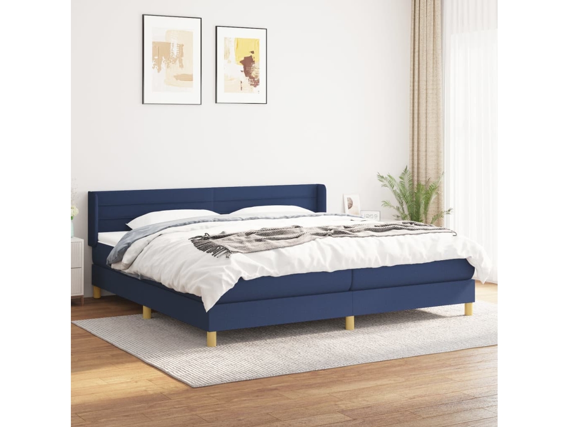 Vidaxl Cama Com Molas/colchão 200x200 Cm Tecido Azul