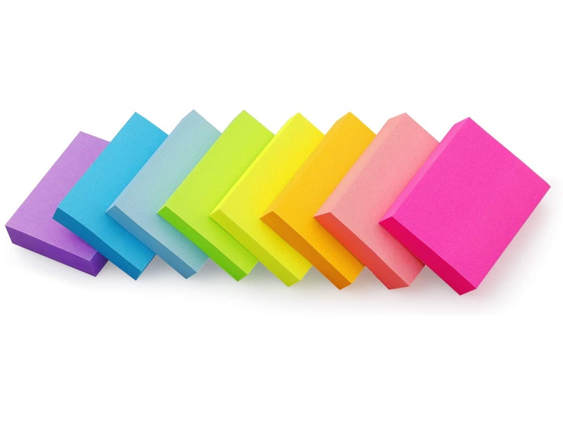 Blocos De Notas Adesivas De 1,5x2 Polegadas Autoadesivos Em Cores Brilhantes Aquaforge (8 Blocos)