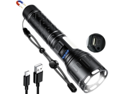 Lanternas de Alto Lúmen Recarregáveis Lanterna Led Magnética Tática Superbrilhante com 8 Modos HALINUIA (preta)
