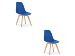 Cadeira De Jantar Conjunto De 2 Peças Kito Assento Azul, Pernas Naturais, Assento Ergonômico, Encosto