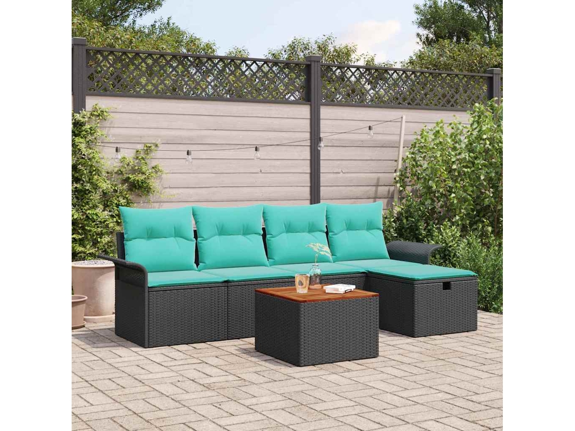 Vidaxl Conjunto De Sofá De Jardim 6 Unid. Preto Rattan Sintético