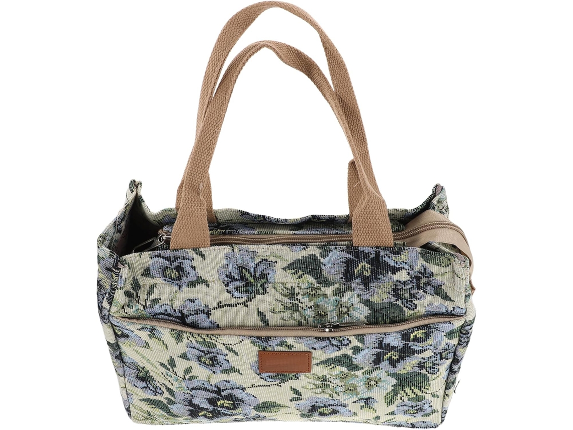 Bolsa Feminina Tipo Sacola Com Zíper, Bolsa Versátil Com Bolso Interno, Estampa Floral.