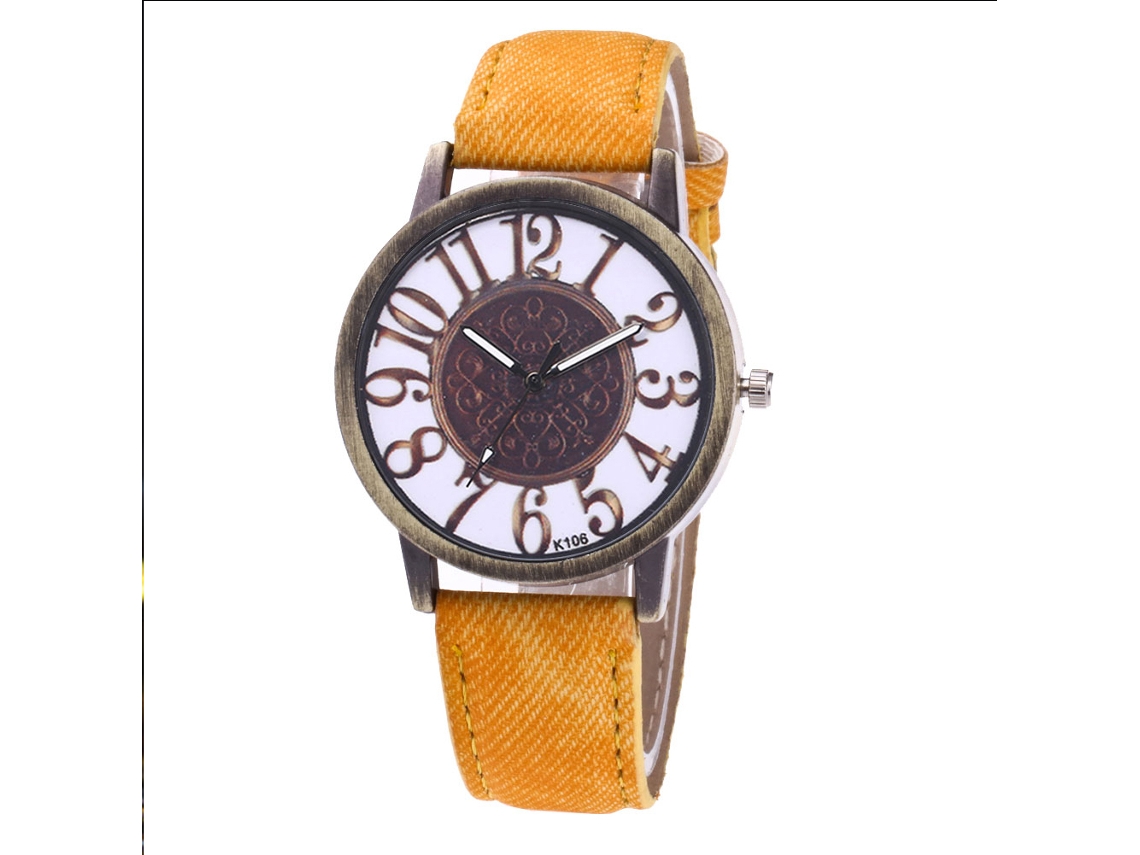 Relógio Zhoulianfa Quartz com pulseira de jeans e lona para casais (amarelo)