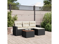 Vidaxl 5 Pcs Conjunto Sofás De Jardim Com Almofadões Vime Pe Preto