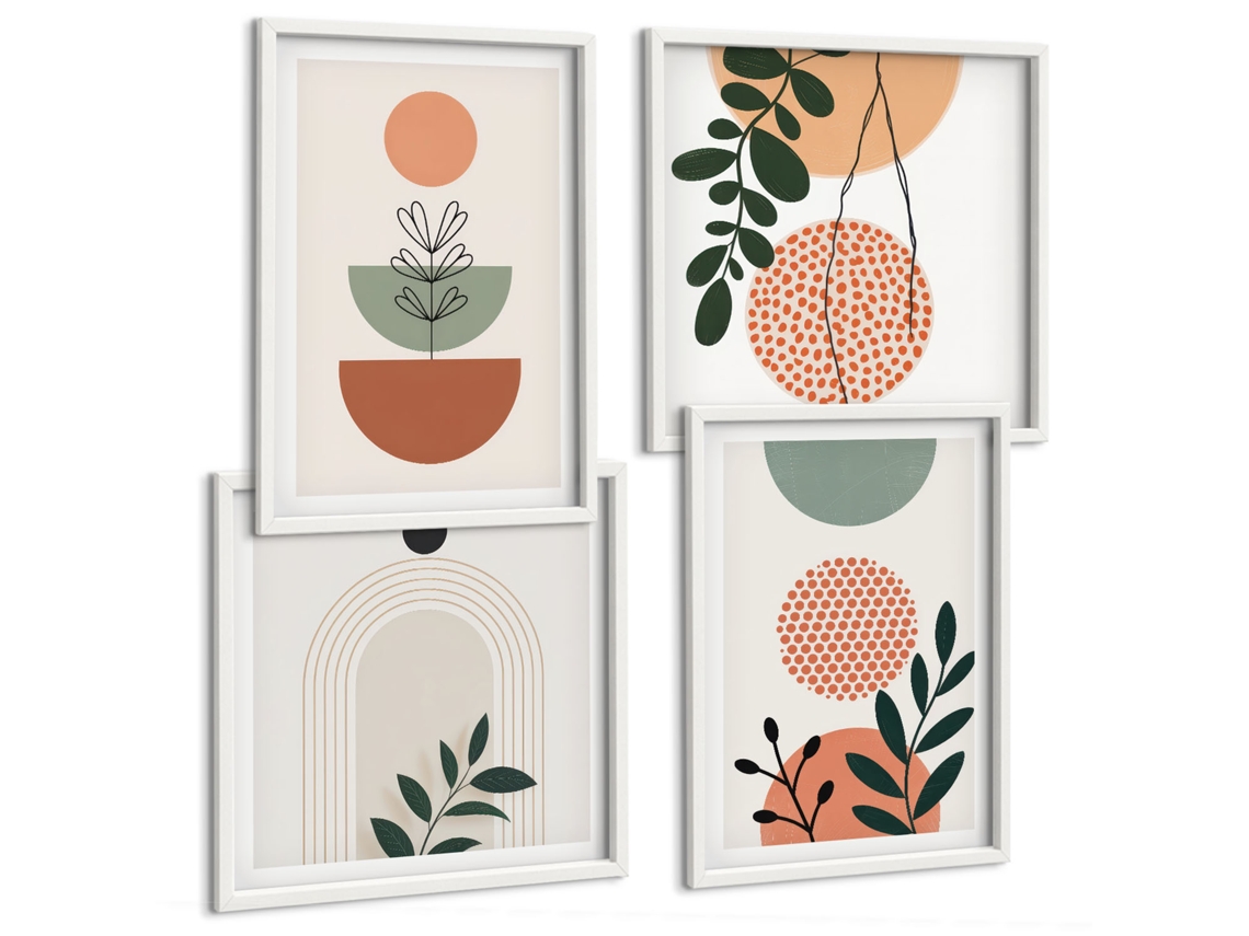 Composição De Quadros Na Parede Motivos Florais Modernos Moldura Branca Quadros Para A Sala De Estar Espelharte (conjunto De 4 Imagens)