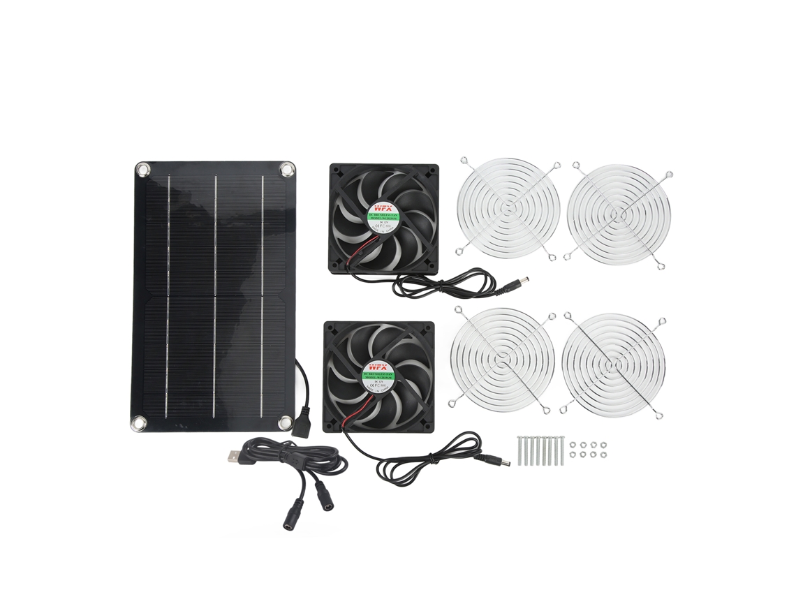 Ventilador Solar Portátil com Painel Solar para Casa de Pet, Dc 12v, Duplo Exaustor | S/MARCA