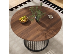Mesa Redonda 80×80×76cm Tampo Tom Nogueira Pés Metálicos Pretos Sala E Sala De Jantar