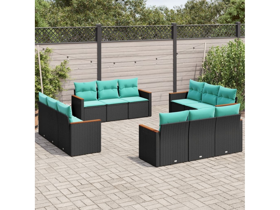 Vidaxl Conjunto De Sofá De Jardim Com 12 Peças E Almofadas Em Rattan Sintético Preto
