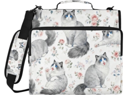 Organizador de Documentos Multifuncional com Bolsas Diversas, Feito de 3 Argolas 1, 5 Polegadas, Alça e Estampa de Gatinho