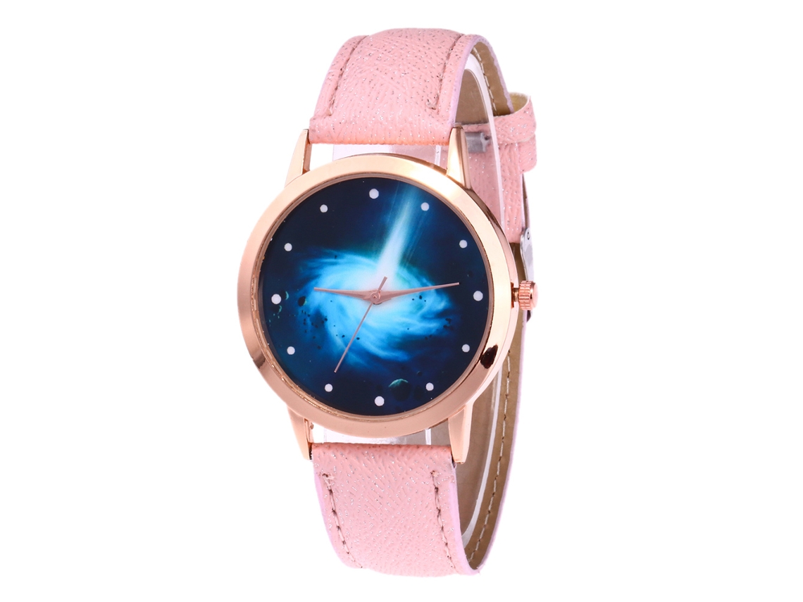 Relógio de pulso em liga metálica com mostrador redondo, modelo Fourth Couple Watch, rosa escuro.