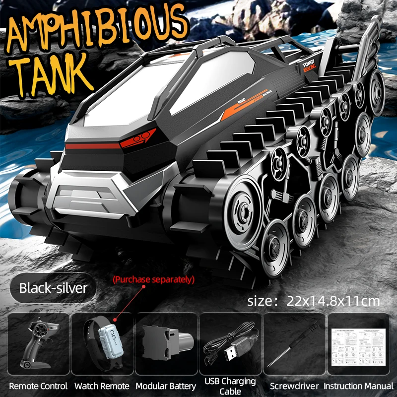 (preto) Carro Anfíbio Com Controle Remoto 2.4g, Brinquedo Aquático Infantil De Verão, Tanque Especial À Prova D'água Com Esteiras
