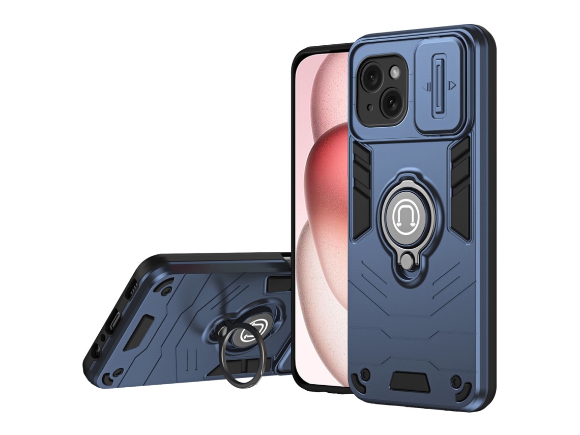 Suporte Casa Para Iphone 15 Plus Pele Sintética Azul