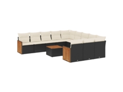 Conjunto de 12 sofás de jardim com almofadões Vime Pe Preto MAISON EXCLUSIVE