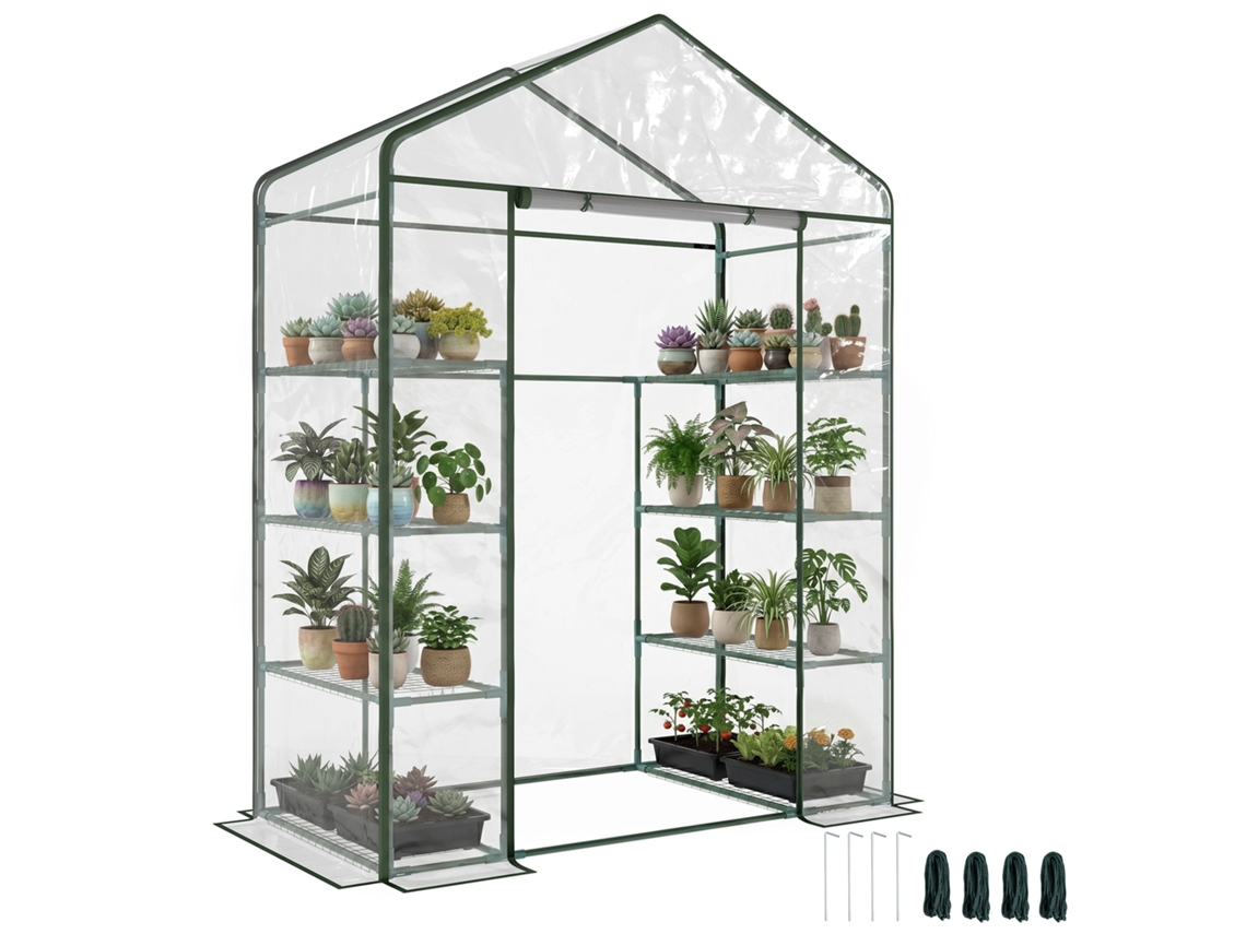 Serra de Jardim em Aço e PVC Transparente com Porta Enrolável 143x73x195cm verde BTFORUS