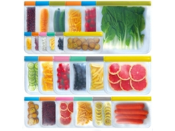 Sacos De Armazenamento Alimentar Reutilizáveis Com Selagem Dupla Aprimorada - 24 Pacotes (6 Galão, 6 Grandes, 6 Sanduíche, 6 Lanche)