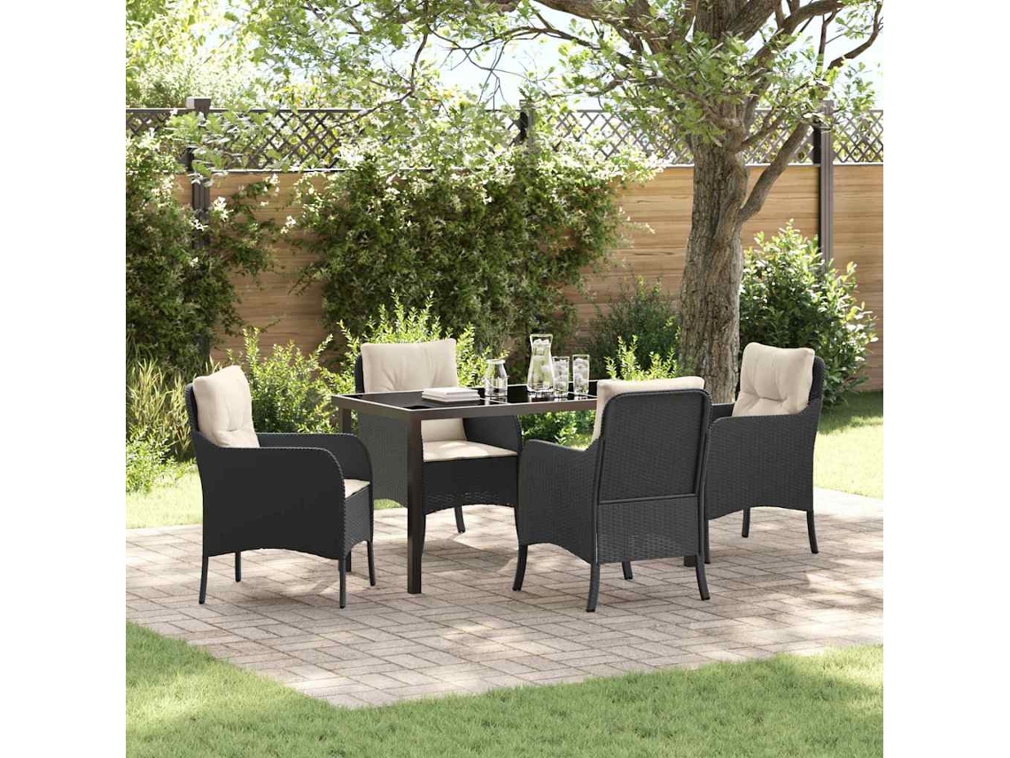 Vidaxl Conjunto De Jantar Para Jardim 5 Unid. Preto Vime Pe