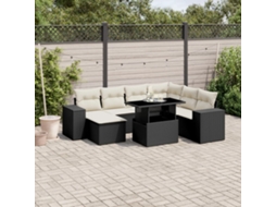 Vidaxl 8 Pcs Conjunto Sofás De Jardim Com Almofadões Vime Pe Preto
