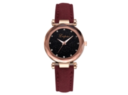 Lvpai Relógio de Pulso Feminino de Quartzo com Pedras Preciosas Pulseira de Couro Pu Vermelho