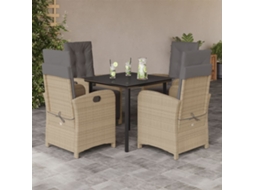 Vidaxl 5pcs Conj. Jantar Jardim C/ Almofadões Vime Pe Bege Misturado