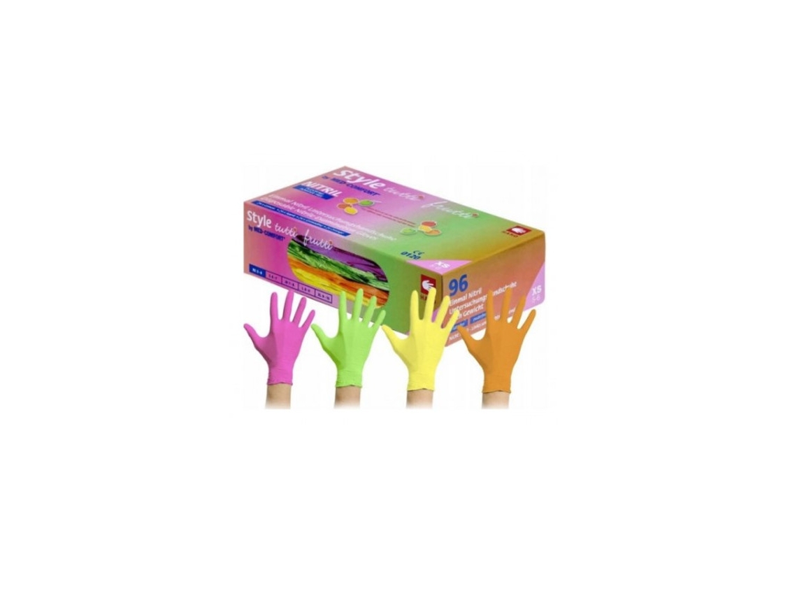 Luvas Descartáveis Em Nitrilo Sem Pó Multicolorido 96 Unid. Tam. Xs Rubbergold