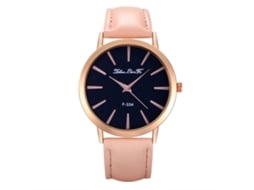 Relógio de Pulso Feminino Estiloso com Pulseira de Couro Quarts Cor Rosa