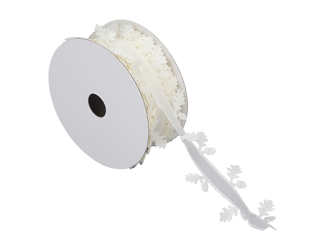 2026 cinta de Encaje em Forma de Folha Diy para Casamento Cinta de Poliéster para Presentes e Coroas 4cm (branco)