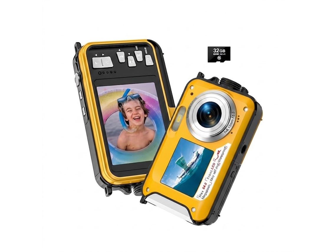 Câmera À Prova D'água 4k de 64mp com Foco Automático, Subaquática Até 4,8 Metros JIAPEI (amarela)