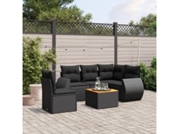Vidaxl 6 Pcs Conjunto Sofás De Jardim C/ Almofadões Vime Pe Preto