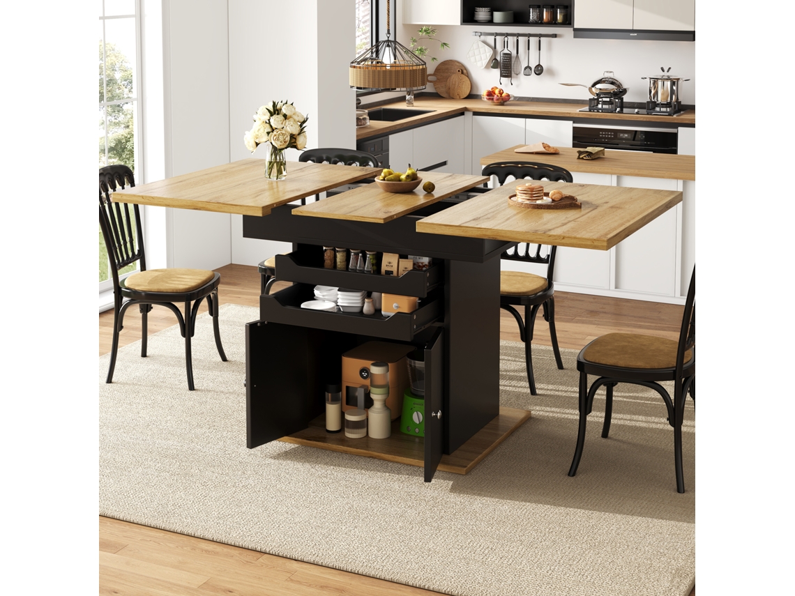 Mesa De Cozinha Extensível E Dobrável, Design Compacto Para 4 6 Pessoas, Com 2 Gavetas E Gabinete Para Organização Bga Store