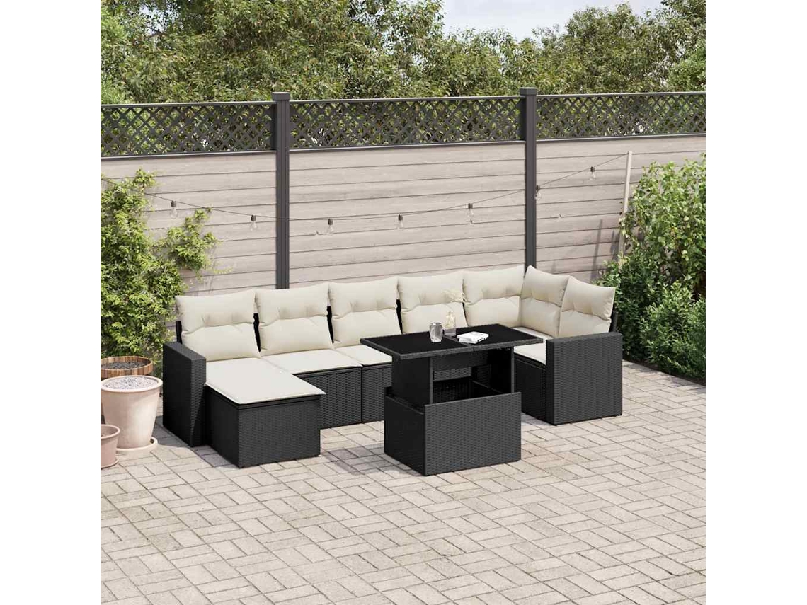Vidaxl 8 Pcs Conjunto Sofás De Jardim Com Almofadões Vime Pe Preto