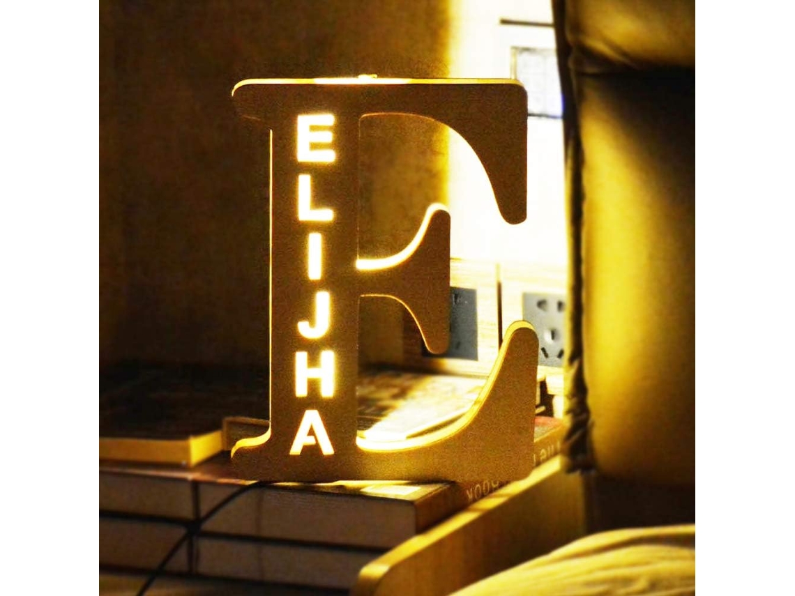 Decoração personalizada, luz noturna LED, nome gravado na minha mão, aplique de parede Madeira com letras, presente