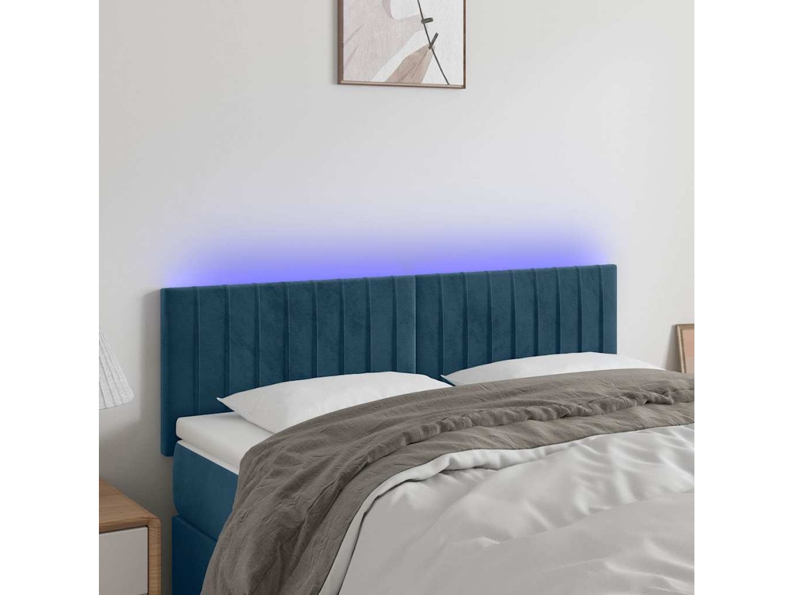Vidaxl Cabeceira De Cama C/ Luzes Led Veludo 144x5x78/88cm Azul-escuro