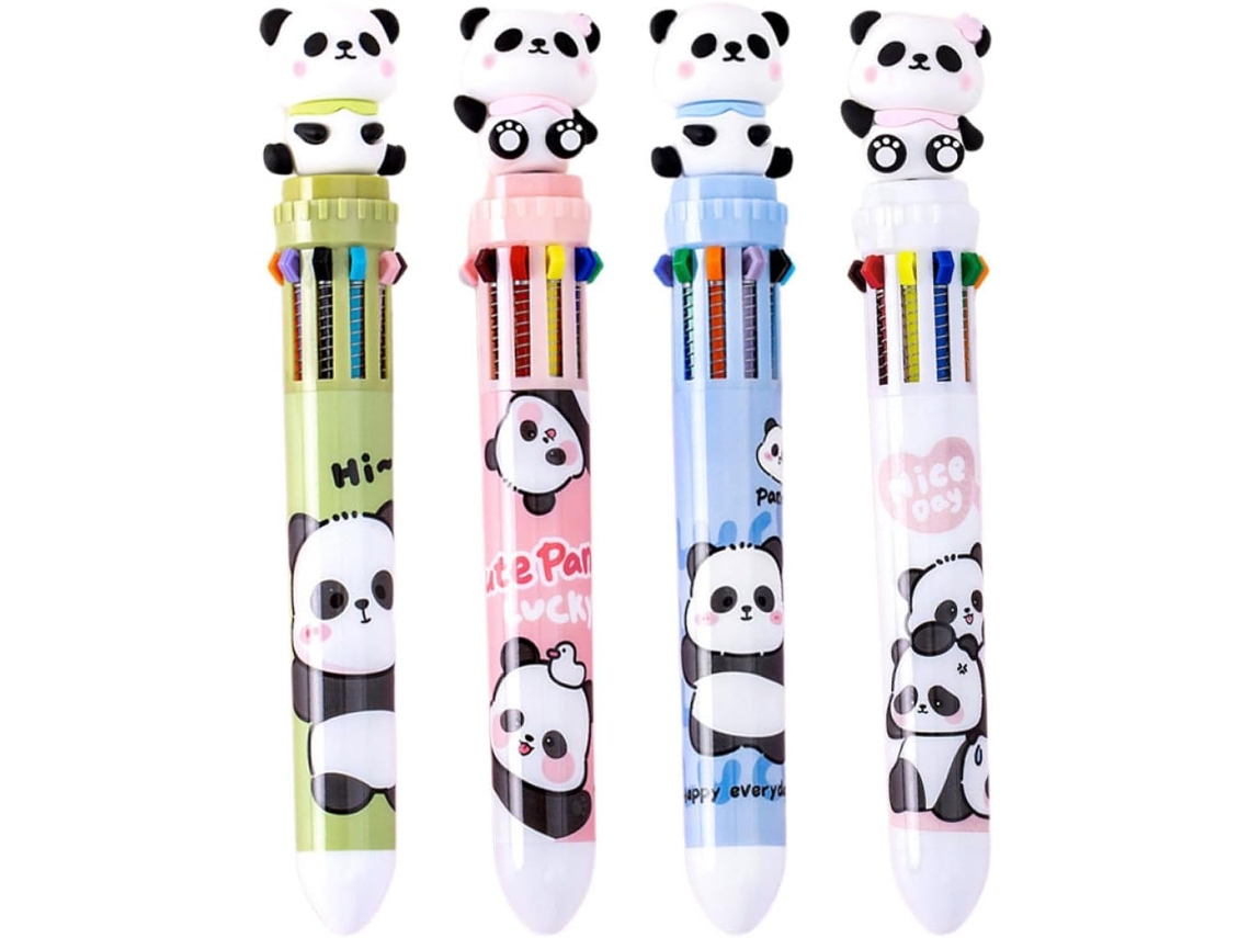 Conjunto de 4 Canetas Panda Multicoloridas, Ponta 0,5 Mm Em Plástico, Portáteis Para