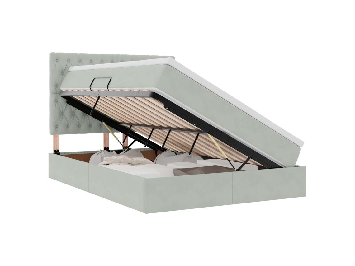 Cama com Arrumação e Led Cinzento Claro Veludo MAISON EXCLUSIVE (140x200 cm)