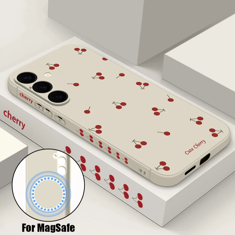 Capa Magnética Para Celular Galaxy S24 Fe Cherry (cor Creme), Com Carregamento Sem Fio Magsafe.